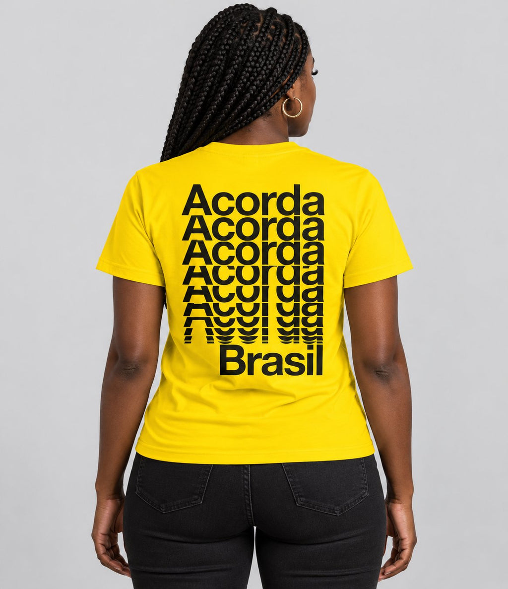 Camisa Acorda Brasil Amarela — mulher, costas